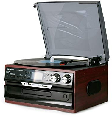 Vinylspelare vintage, Bluetooth-skivspelare skivspelare skivspelare med CD,kassett, radio och USB/SD-kort ljud musikspelare inbyggd förstärkare för present och kafé restaurang musik spela grammofon