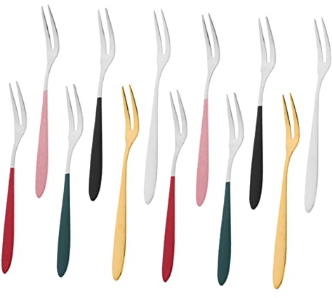 COLLBATH 12pcs Acciaio Inox Forchette Frutta Mini Forchette Da Torta Per Snack Dolci E Frutta Leggero E Compatto Per Casa Ristorante E Feste