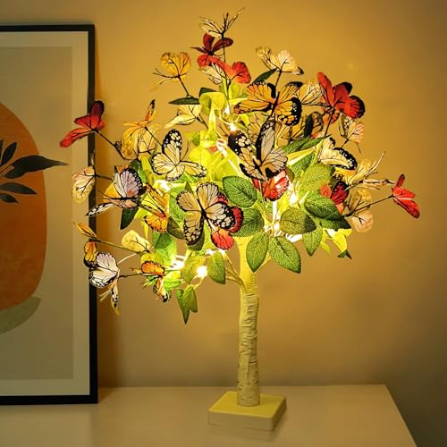 Schmetterling LED Baum Lichter, led Lichterbaum, Baums Licht Warmweiß Verstellbare Äste, 24 LED Baum Lampe Dekobaum Belichtet Baumbeleuchtung Innen Deko,USB/Batteriebetrieben