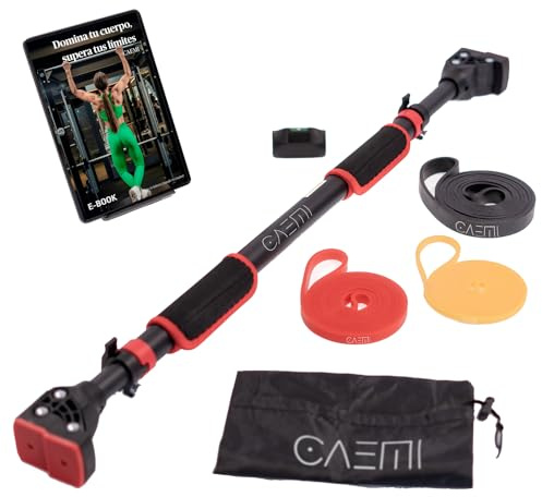 CAEMI Barra trazioni parete regolabile 72-110 cm, fino a 200 kg, barra trazioni porta senza viti, Pull up bar trazioni calistenia a casa con elastici ed ebook
