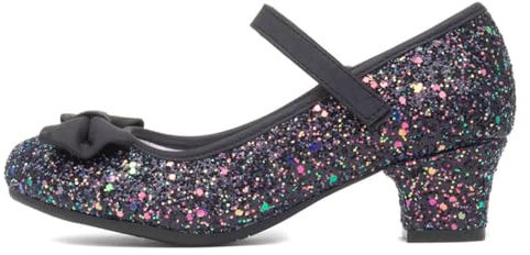 Lilley Sparkle Lacey Kids Black Glitter Heel - Size 1 UK - Black