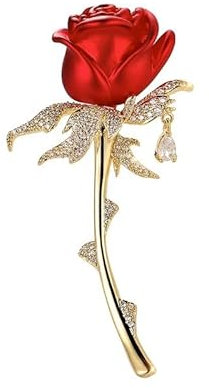 fdsmall Broche en forme de rose rouge avec strass et oxyde de zirconium - Classique - Pour fête, danse, mariage, banquet, robe, costume, bouquet, cérémonie, accessoires de bijoux, taille unique, Métal
