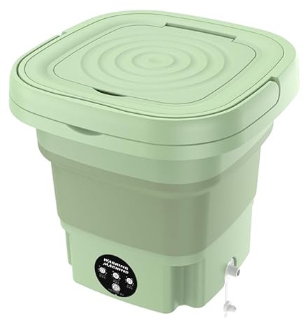 Mini Machine à Laver Pliable, 8L Portable Mobile Machine à Laver à Ultrasons, Petit Lave-Mains avec Sèche-linge pour Camping, Voyage, 3 Modes de Nettoyage, Capacité de (Vert)