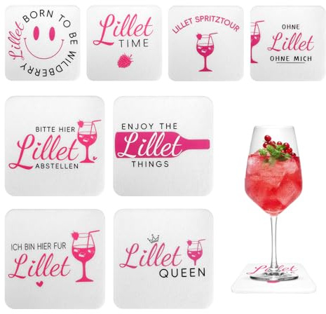 Kaempe Lillet Lot de 8 dessous de verre en feutre, cadeau pour femme, accessoires, merch pour cadeaux décoratifs, coffret cadeau Lillet (Lillet)