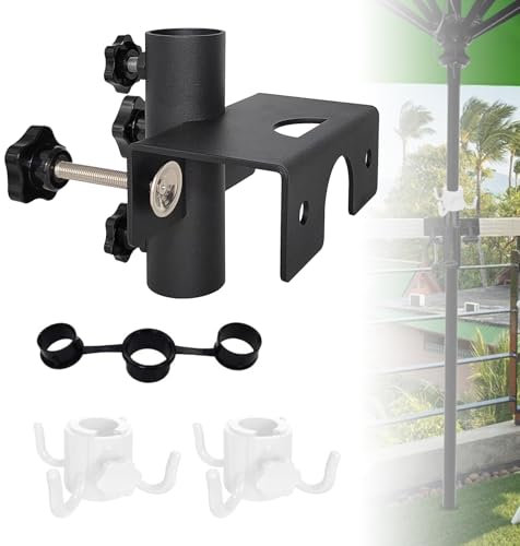 GDWD Parasollhållare balkong klämbar, parasollhållare balkongräcke med klämområde 20–63 mm, metall paraplystativ balkonghållare för parasoller terrass med paraplydiameter 23–38 mm
