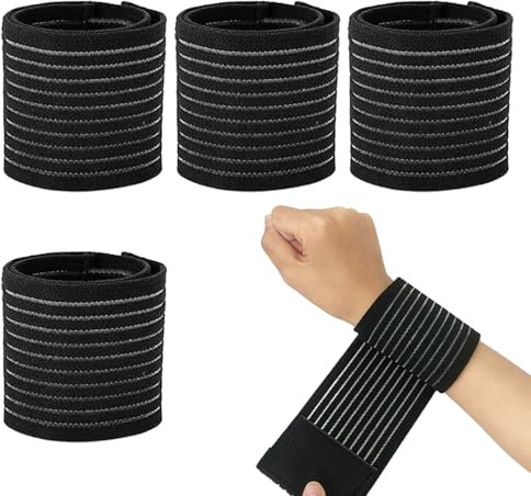 Kuugeo Sangles de Protege Poignet,4Pcs Attelles pour Main et Poignet Bandage,Sangles de Élastiques en Polyester Respirant pour la Gym, Fitness Wrist Wraps pour Homme et Femme