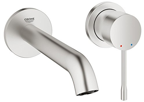 GROHE Essence Mitigeur Taille M, Robinet pour Lavabo de Salle de Bains (2 Trous, Facile à Installer), Supersteel, 19408DC1