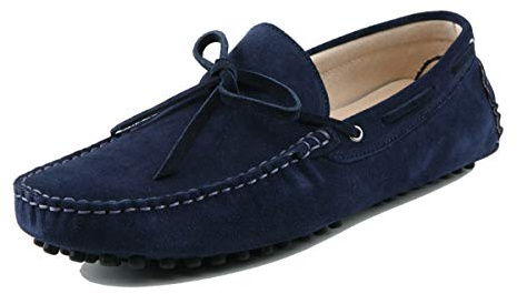 MINITOO Bekväma loafersskor för män, ledig körning, mockasiner slip-on finskor med knut, Sommar mörkblå, 38 EU