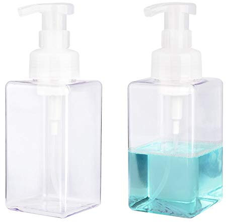 UUJOLY Foaming Soap Dispenser, 450ml (15oz) Refillable Pump Bottle Plastic for Liquid Soap, Shampoo, Body Wash (2 Pcs) (Clear)