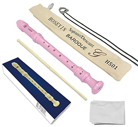 HOSEYIN Soprano Recorder Baroque style German style C Key 8 Holes Soprano Recorder for Beginners(Baroque, Pink)