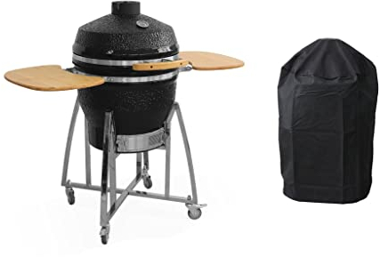 Alice's Garden - Barbecue charbon en céramique. Kamado Ø 57cm. avec chariot. garde au chaud. récupérateur de cendre et housse. tablettes rétractables