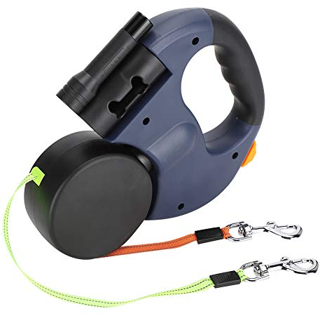 Doppelte Einziehbare Hundeleine, Strapazierfähig, Doppelköpfe, Ausziehbare Hundeleine mit LED Licht für Kleine und Mittelgroße Hunde, Spaziergänge mit 2 Hunden bis zu 50 kg,