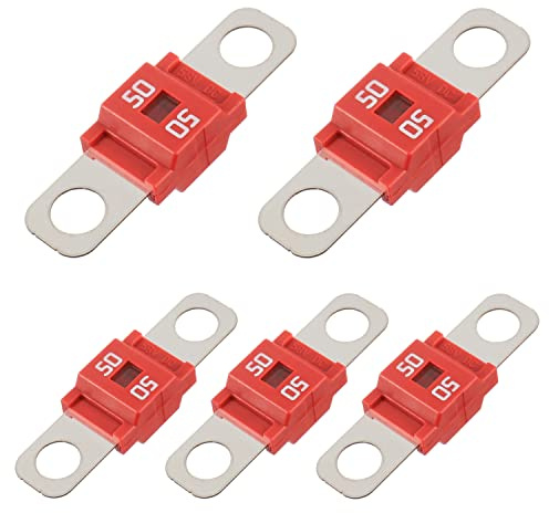 BOJACK Fusible Midi à courant élévé Bolt-on Fusible 50A Amp rouge pour voitures, camions, véhicules de construction, bus, caravanes (lot de 5 50A)