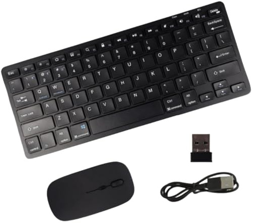 KeautFair Set di Mouse per Tastiera, Senza Fili, Bluetooth e 2,4 GHz, Collegamento Tramite Ricevitore USB, Multi-dispositivo, Tastiera Wireless Silenziosa con Mouse per PC/Laptop, Colore Nero