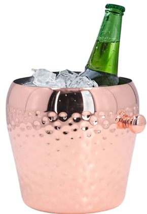 Secchiello per il Ghiaccio per Vino Champagne Bottiglie di Birra, Raffreddatore per Bevande in Acciaio Inossidabile Martellato Rame Piccola Vasca per Bevande in Metallo Refrigeratore (Oro rosa)