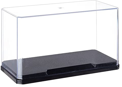 OLYCRAFT Clear Plastic Display Case 18x9x10cm Dust Proof Protection Showcase Self-Assembl Show Case with Black Base Perspex Display Box for Collection Minifigure Bricks Blocks Model