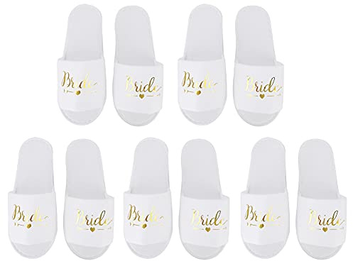 Pantoufles d'Hôtel, 5 Paires Portables Jetables Blanches Mariée Mariage Spa Douche Nuptiale Fête Mariage (Mariée-#1)