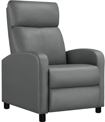 Yaheetech Poltrona Relax Reclinabile Regolabile con Poggiapiedi, Grigio | Divano Monoposto da Soggiorno, Camera da Letto, 61,5 cm × 87 cm × 99 cm, Similpelle