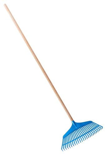 Garden Leaf Rake - 25 Tine Plastic Head & 115 cm Wooden Handle, 39 cm Wide - Lightweight & Durable for Quick Lawn Cleaning, Ideal Universal Gardening Tool for All Seasons
