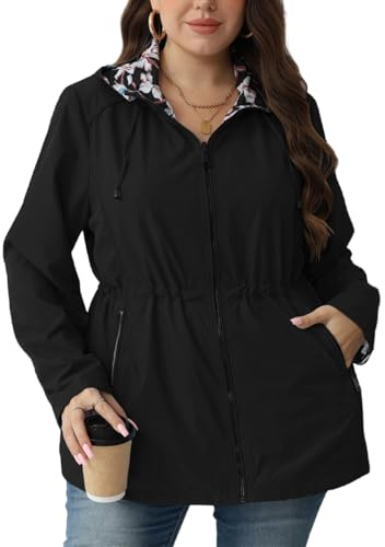 Geschallino Chaquetón Reversible Casual Mujer Tallas Grandes Floral Cazadora Cortaviento Estampado Floral con Capucha 6132APLUS Negro 3XL