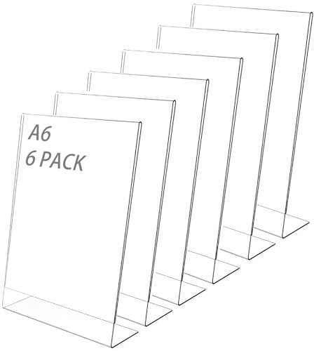 YANJINGHE 6 Piezas A6 Soporte de Sobremesa, Soporte para Cartel, Expositor Metacrilato A6, Soporte para Letreros en Mesa de Acrílico A6, Forma de L Inclinado A6 Póster de Menú para Porta Carteles