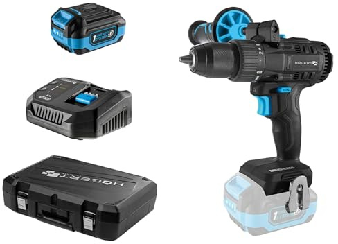 HÖGERT TECHNIK Bürstenloser Akku-Bohrschrauber Set 18V, 80 Nm Drehmoment, 4,0 Ah Akku, 4A Ladegerät, LED-Beleuchtung, Metallgetriebe, Für Holz & Metall