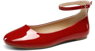 DREAM PAIRS Ballet Flats Shoes for Women, Cute Round Toe Women's Flats with Ankle Strap, Comfortable Dress Business Casual Office Work Shoes for Women,Size 5,Red,DWUMFA2510