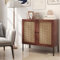 GIANTEX Sideboard Anrichte Kommode, Küchenschrank Buffetschrank Küche mit 2 Türen & verstellbaren Fächern, Buffet Aufbewahrungsschrank aus Holz & Rattan, Beistellschrank 80 cm x 40 cm x 80 cm (Braun)