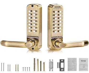 VEVOR Cerradura de Combinación Mecánica con Teclado de Doble Cara 14 Teclas, Cerradura de Puerta sin Llave con Manija, Bloqueo de Código para Puertas de 35 a 65 mm de Grosor para Oficina, Patio