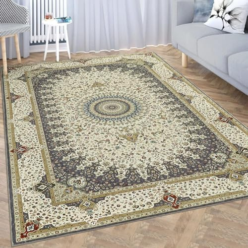 Imperial Rooms Rugs Living Room Large 200x290 cm Washable Grey Rug for Bedroom – Soft Easy to Clean Traditional Design Vintage Area Rugs – Fluffy Low Pile Rug for Kids Room, Dining Room (Willow Grey)