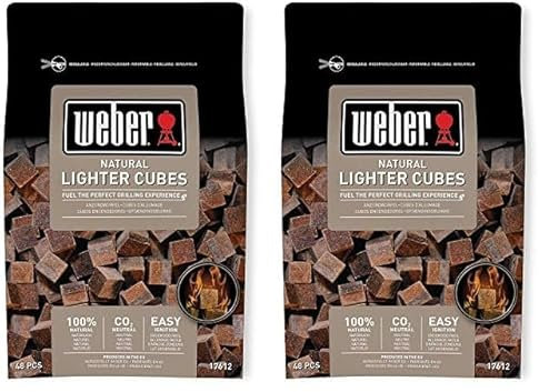 Weber Pastillas de Encendido (48 Unidades), ecológicas, inodoras y sin Humo, para encender carbón y briquetas, Llama Constante - Marrón (17612) (Paquete de 2)