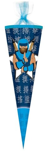 Familando große Schultüte für Jungen und Mädchen Zuckertüte 85cm 6-eckig mit Tüllverschluss zur Einschulung (Ninja blau)