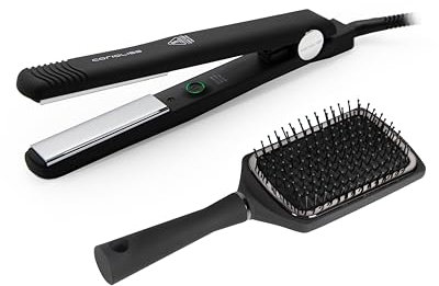 Corioliss C-Style | Plancha del Pelo | Placas de Titanio | Control de Temperatura 165º-220º | Iónica Antifrizz | Alisado Ondas | Incluye Cepillo Paddle | Calentamiento 30 Seg | Cable Giratorio | Black