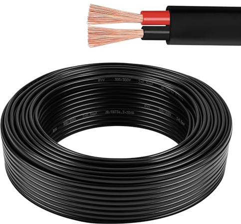 AOHEWEI Cable Eléctrico Plano Bipolar 2×1.5mm², 2 Conductores de Cobre, para 5V/12V/24V/60V, Pared Delgada (Rojo/Negro) para Automóviles y Barcos – Disponible en 5/10/20/50 Metros