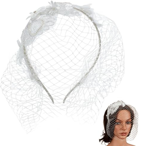 NICENEEDED Tocados de Malla para Boda 1920s, Tocado Blanco para Mujer para Fiesta de Halloween