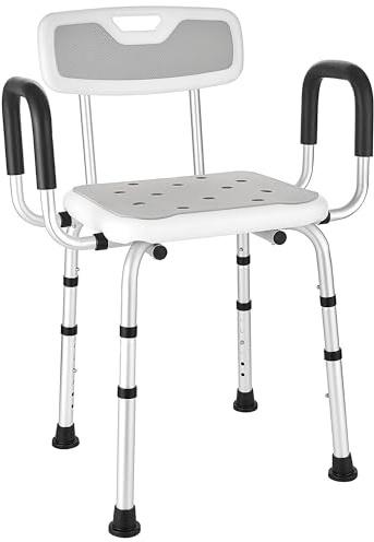Modundry Shower Chair for Inside Shower with Arms Padded and Back, Heavy Duty Extra-wide Shower Seat 6 Height Adjustable Shower Stools with Anti-Slip Feet for Elderly, Disabled, Adults, Pregnant Grey