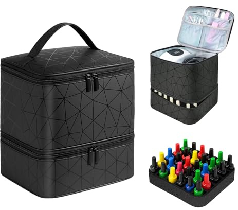 SUNNYNEST Nail Polish Organizer Case with Layers Holds - Portable Storage for Nail Polish DIY Kits & Nail Tech Supplies Carrying Bag (Black, 2-Layers)