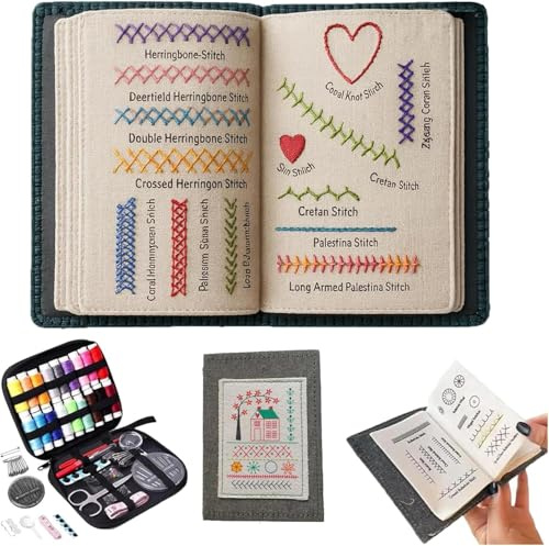 Heyzeibo 2026 New Embroidery Stitch Book Kit, Portable Embroidery Sampler Book Comes with Complete Toolkit & Instructional Tutorial Perfect for Craft Lovers