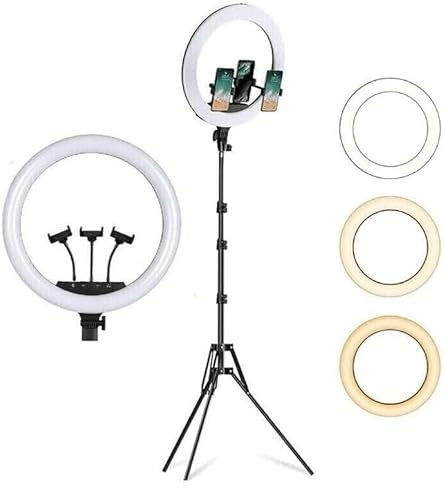 Vokot Ringh Light Anello di Luce Led 18 43cm, 38W da 3200K a 6000K dimmerabile con triplo supporto per smartphone, Treppiede incluso 210cm, per fotografie bellezza, tiktok youtube telecomando incluso