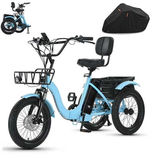 Bicicleta Eléctrica De 3 Ruedas De 18 Para Personas Mayores,Plegable,2 Cestas De Carga,3 Modos De Conducción,Triciclo Eléctrico Para Adultos,Con Respaldo De Asiento Cómodo + Funda Para Bicicleta.