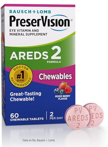 PreserVision AREDS 2 Eye Vitamins, #1 Eye Doctor Recommended Brand, Chewable Lutein and Zeaxanthin Supplement with Vitamin C, Vitamin E,Zinc, and Copper, Mixed Berry, 60 Tablets
