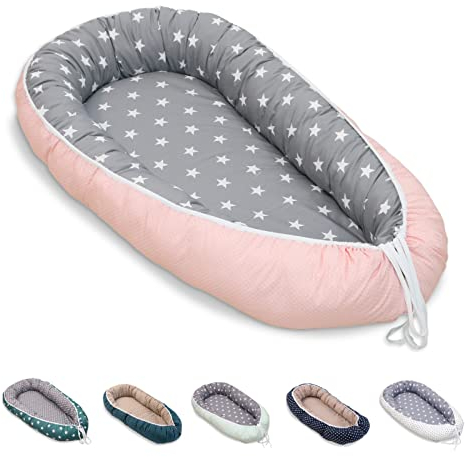 ULLENBOOM Babynest - 100% OEKO-TEX Materialien & Made in EU, Rosa Grau - Babynestchen Neugeborene aus kuscheliger Baumwolle, Ideal als Reisebett & Kuschelnest geeignet