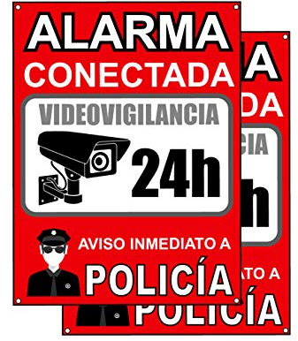 Cartel videovigilancia - Placa alarma conectada - Carteles zona videovigilada - Aviso a la Policía 20x15 cm Rojo Interior/Exterior (2 Piezas cartel videovigilancia)