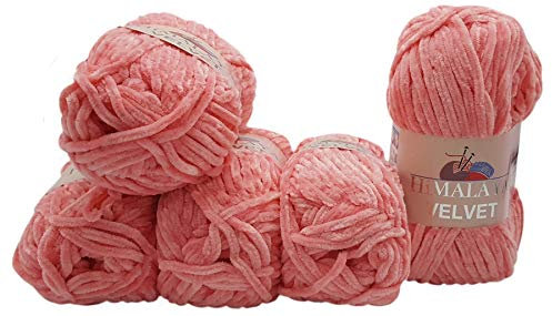 5 x 100 gram Himalaya-sammet, mikropolyester, ullgarn, bebisgarn, sammetslent 500 gram garn (ljusrosa 90046)