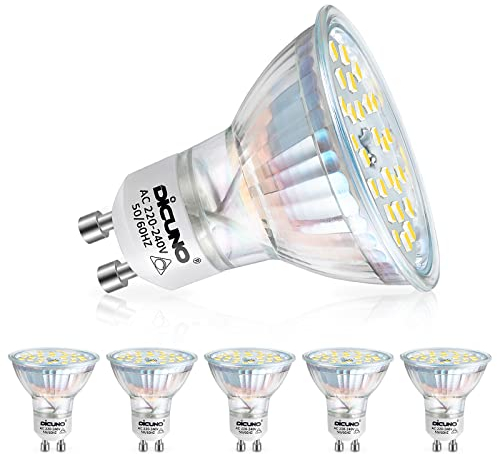 DiCUNO GU10 LED dimmbar Lampe, 4.2W ersetzt 40W Halogenstrahler, Kaltweiß 5000K MR16 LED Spot, 400LM GU10 Reflektorlampe, 85Ra, kein Flackern, 120° Abstrahlwinkel, AC 230V, 6er Set