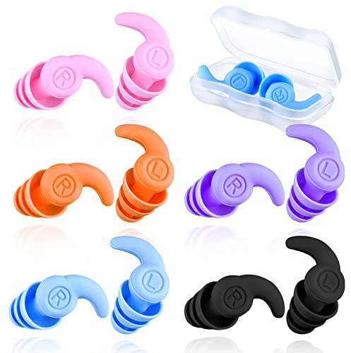 Wettarn 5 Pairs Ear Plugs for Swimming Waterproof Silicone Reusable Swimming Earplugs Noise Canceling Earplugs with Case for Adults Swimmers Pool Surfing Shower Sleeping, 5 Colors