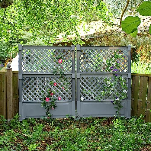 NYVI Spalier mit Erdspießen NYVIGreen 140x100 cm 2er Set - Rankgitter aus wetterfestem & recyceltem Kunststoff - Rankhilfe - Pflegeleicht, Steckmontage ohne Werkzeug, Farbe:Grau