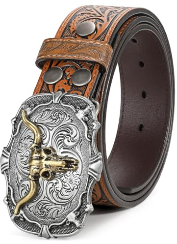 Beltroad Läderbälte med spänne i västernstil för män och kvinnor, cowboy, cowgirl, bälte för jeans, julklapp, gåvor