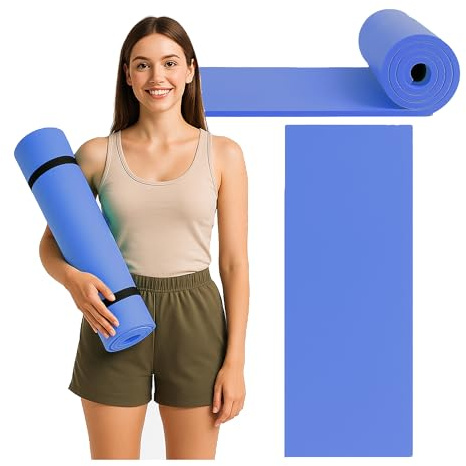 Campingmatta, liggmatta med aluminiumbeläggning, 180 x 50 cm, värmeisolerande, lätt för camping, yoga, tältmatta, sovmatta, campingunderlägg, tjocklek 0,5 cm och 1 cm (blå, 180 x 50 x 0,5 cm)