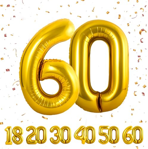 Palloncini Compleanno 60 Anni Oro - Decorazioni per Uomo e Donna - Pallone Numero Gonfiabile in Foil Beige 40 Pollici